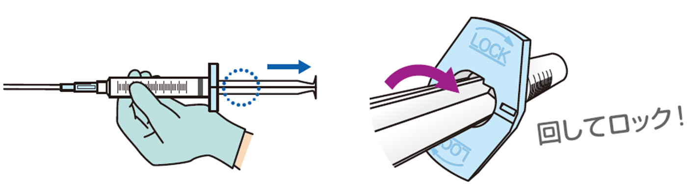 プランジャを時計回りに 1/4 回転させるイメージ画像