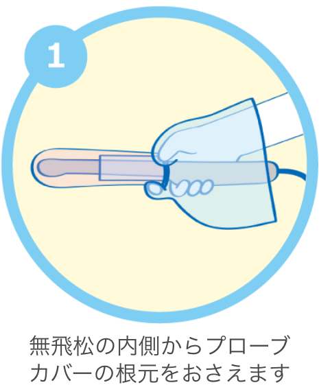 無飛松の内側からプローブカバーの根元をおさえます